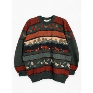 Concept Knitwear England Fox Scene 100% Wool Sweater Large Cottagecore Men Women